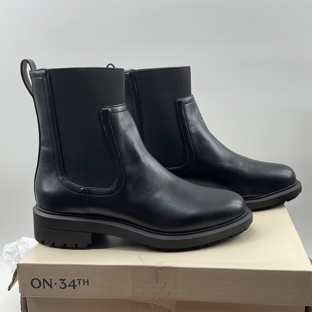 On 34th Tackomap Womens Black Chelsea Lug Sole Ankle Boots Size 7.5M 10022091300
